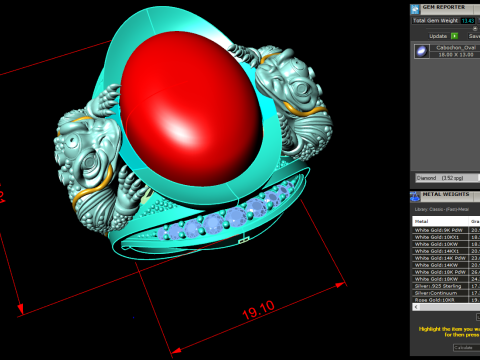 Toad ring - Double Toad ring - Mens oval stone ring - N627 3D Print Model