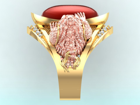 Toad ring - Double Toad ring - Mens oval stone ring - N627 3D Print Model