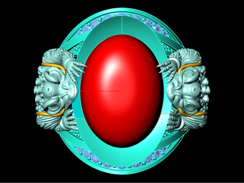 Toad ring - Double Toad ring - Mens oval stone ring - N627 3D Print Model