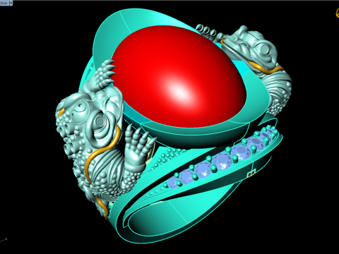Toad ring - Double Toad ring - Mens oval stone ring - N627 3D Print Model