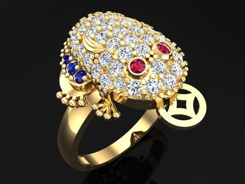 Каблучка з жабою - каблучка Jin Chan - каблучка з діамантом - жіноча каблучка - N1024 3D Принт Модель