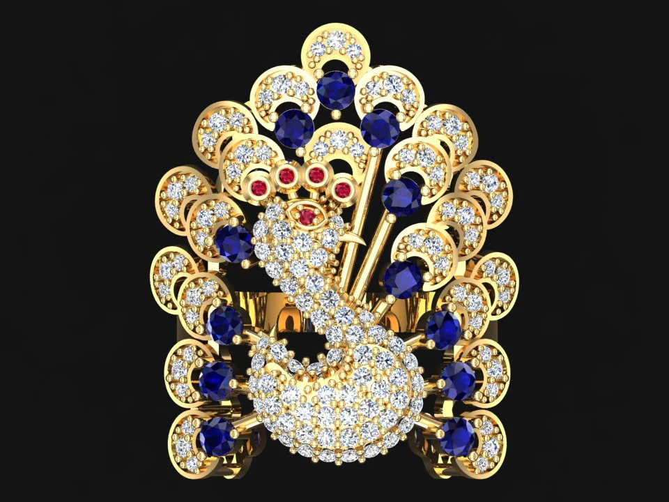 Peacock ring - Bird ring - Womens ring - N400 3D Print Model .c4d .max .obj .3ds .fbx .stl .blend