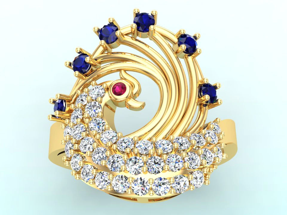 Peacock ring - Bird ring - Womens ring - N437 3D Print Model .c4d .max .obj .3ds .fbx .stl .blend 