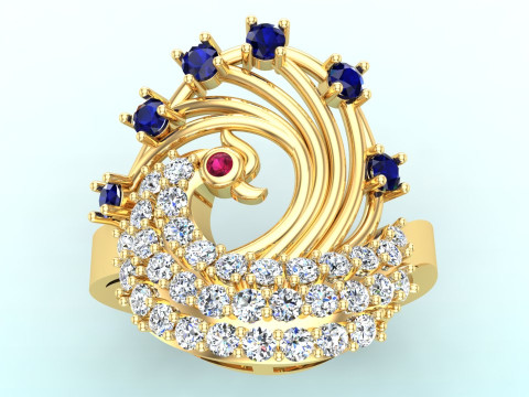 Кольцо Павлин - Кольцо Птица - Женское кольцо - N437 3D Принт Модель