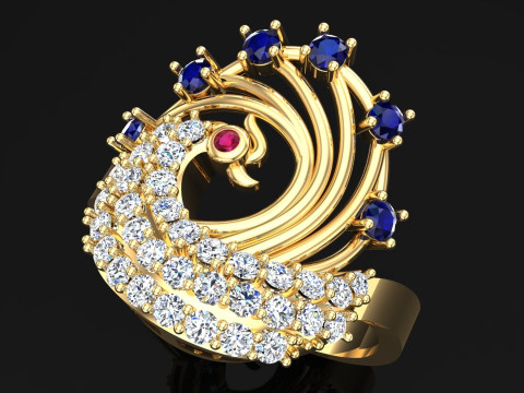 Peacock ring - Bird ring - Womens ring - N437 3D Print Model