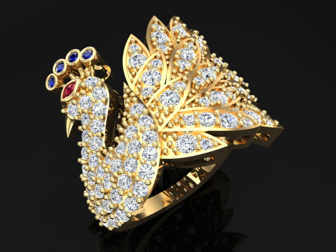 Кольцо Павлин - Кольцо Птица - Кольцо с бриллиантом - Женское кольцо - N946 3D Принт Модель