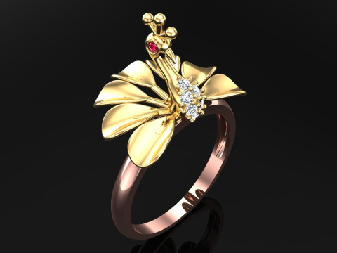 Pierścionek z pawiem - Pierścionek z ptakiem - Pierścionek z brylantem - Pierścionek damski - N1207 Model do druku 3D