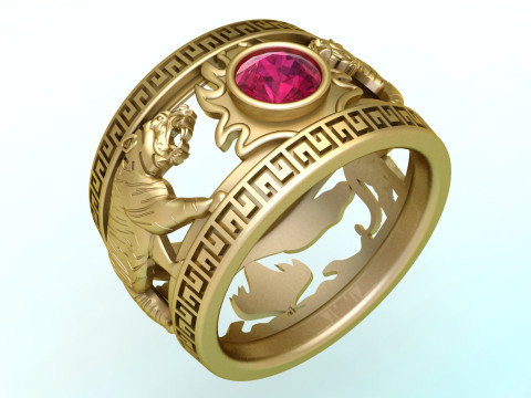 Doppelter Tigerring - Tigerring - Herrenring - N5163 3D Druckmodell