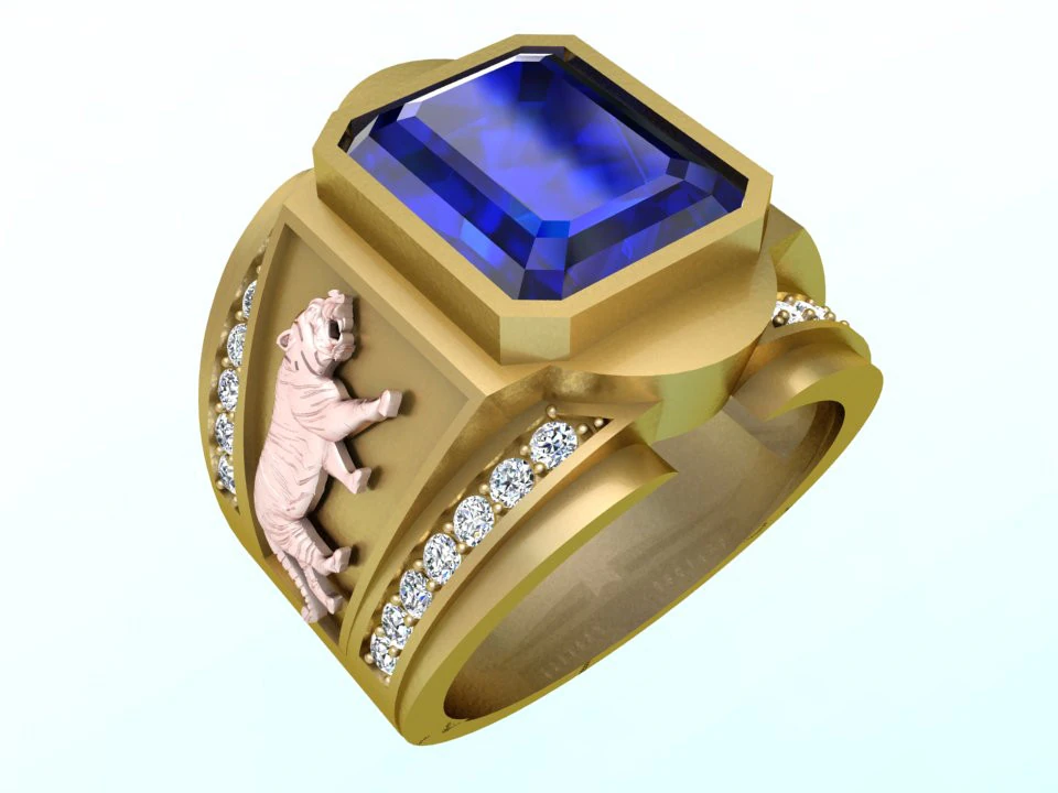 Tiger ring - Mens ring - Rectangular stone ring - N5479 3D Print Model .c4d .max .obj .3ds .fbx .stl .blend 