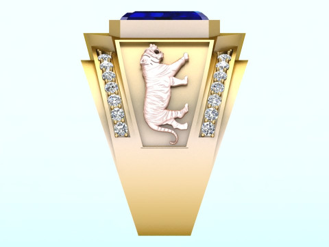 Tigerring &ndash; Herrenring &ndash; Rechteckiger Steinring &ndash; N5479 3D Druckmodell