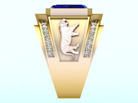 Tiger ring - Mens ring - Rectangular stone ring - N5479 3D Print Model