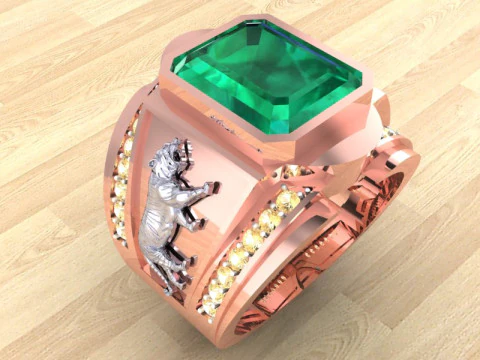 Tiger ring - Mens ring - Rectangular stone ring - N5479 3D Print Model