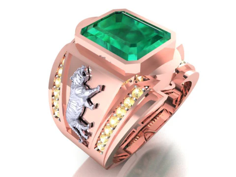 Tiger ring - Mens ring - Rectangular stone ring - N5479 3D Print Model