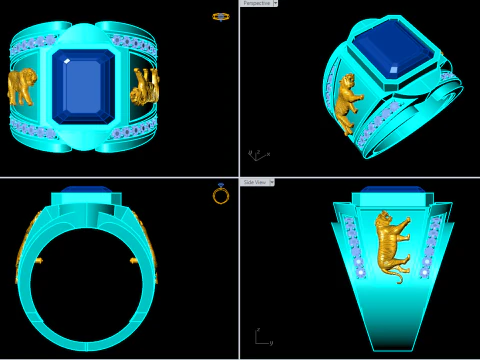 Tiger ring - Mens ring - Rectangular stone ring - N5479 3D Print Model