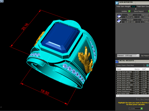 Tigerring &ndash; Herrenring &ndash; Rechteckiger Steinring &ndash; N5479 3D Druckmodell