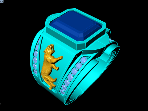 Tigerring &ndash; Herrenring &ndash; Rechteckiger Steinring &ndash; N5479 3D Druckmodell