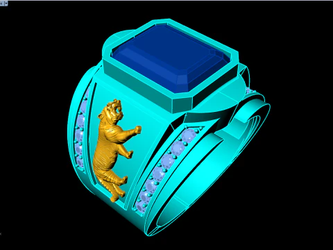 Tiger ring - Mens ring - Rectangular stone ring - N5479 3D Print Model