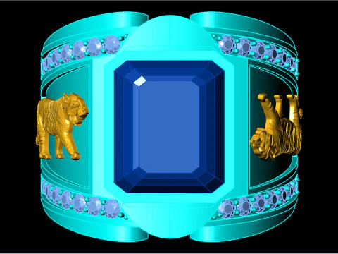 Tiger ring - Mens ring - Rectangular stone ring - N5479 3D Print Model