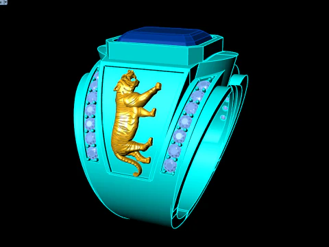 Tiger ring - Mens ring - Rectangular stone ring - N5479 3D Print Model