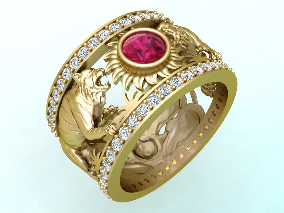 Double Tiger ring - Tiger ring - Mens ring - N6890 3D Print Model .c4d .max .obj .3ds .fbx .stl .blend 
