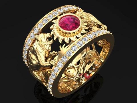 Double Tiger ring - Tiger ring - Mens ring - N6890 3D Print Model