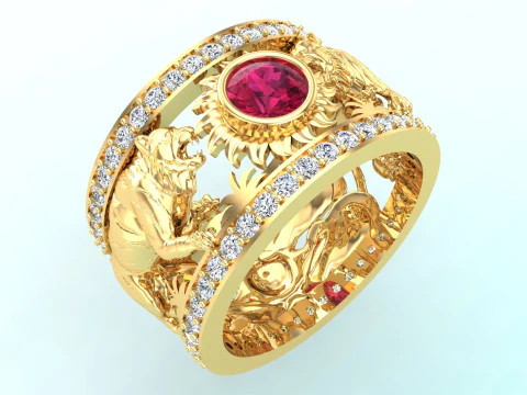Double Tiger ring - Tiger ring - Mens ring - N6890 3D Print Model