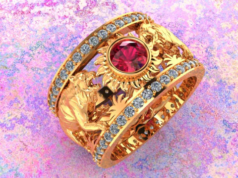 Double Tiger ring - Tiger ring - Mens ring - N6890 3D Print Model