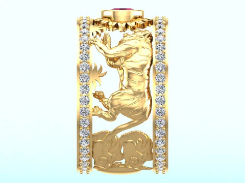 Double Tiger ring - Tiger ring - Mens ring - N6890 3D Print Model
