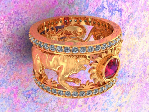 Double Tiger ring - Tiger ring - Mens ring - N6890 3D Print Model