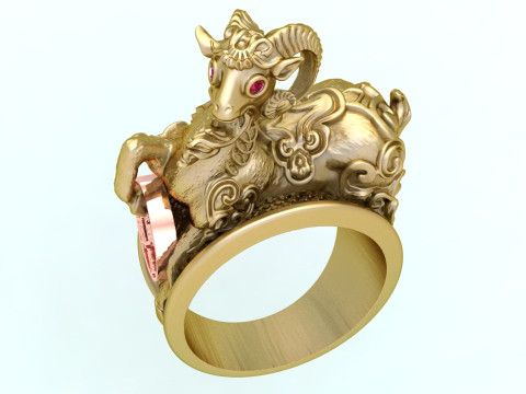 Кольцо «Коза» - Мужское кольцо - N254 3D Принт Модель