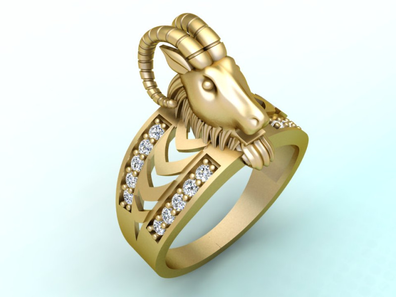 Goats head ring - Goat ring - N1025 3D Print Model .c4d .max .obj .3ds .fbx .stl .blend 
