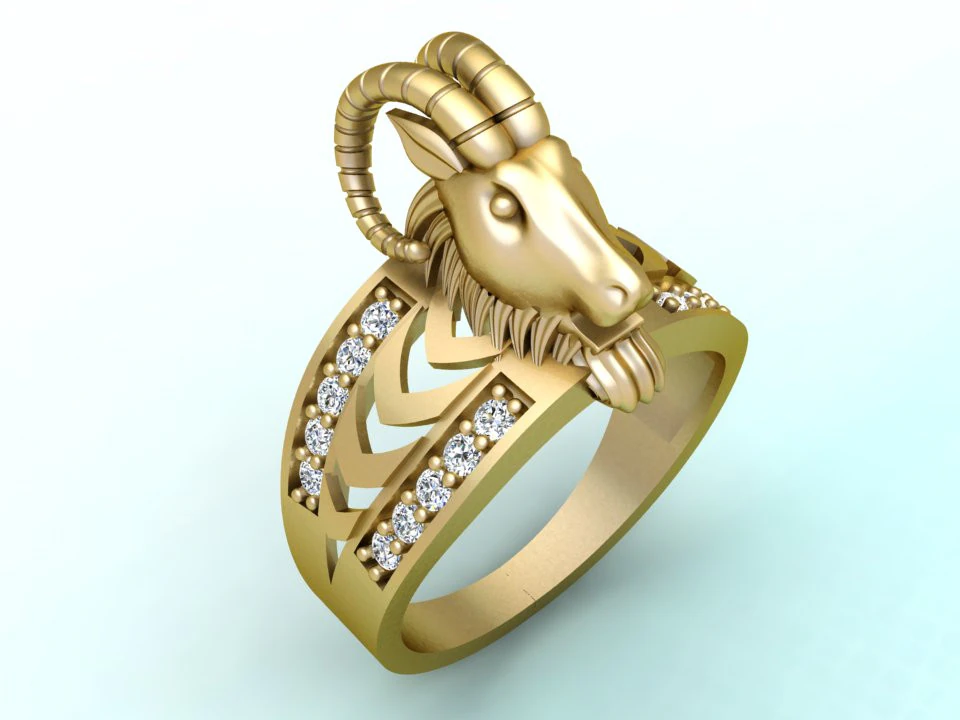 Goats head ring - Goat ring - N1025 3D Print Model .c4d .max .obj .3ds .fbx .stl .blend