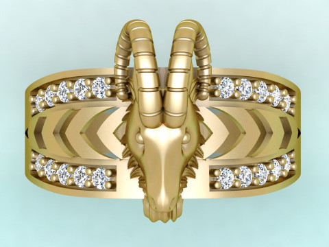 Goats head ring - Goat ring - N1025 3D Print Model