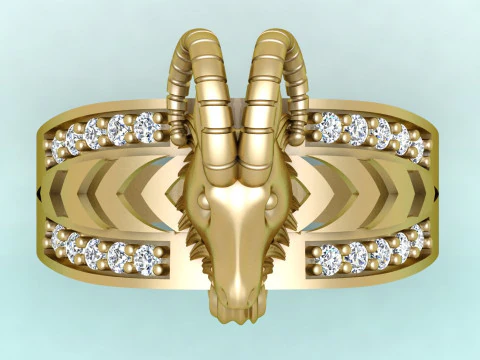 Goats head ring - Goat ring - N1025 3D Print Model
