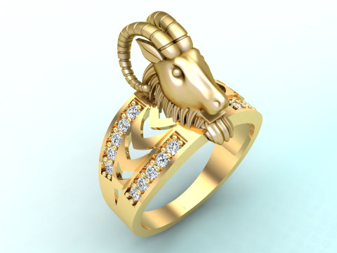 Goats head ring - Goat ring - N1025 3D Print Model