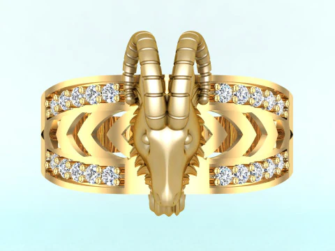 Goats head ring - Goat ring - N1025 3D Print Model