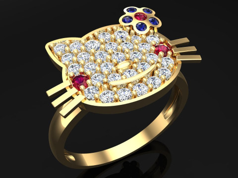 Anel Hello Kitty - Anel gato - Anel feminino - N161 Modelo de Impressão 3D