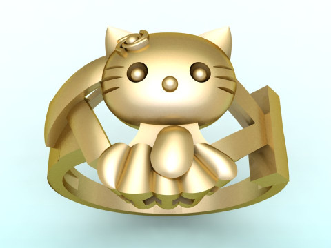 Hello Kitty ring - Kattenring - Damesring - N631 3D printmodel