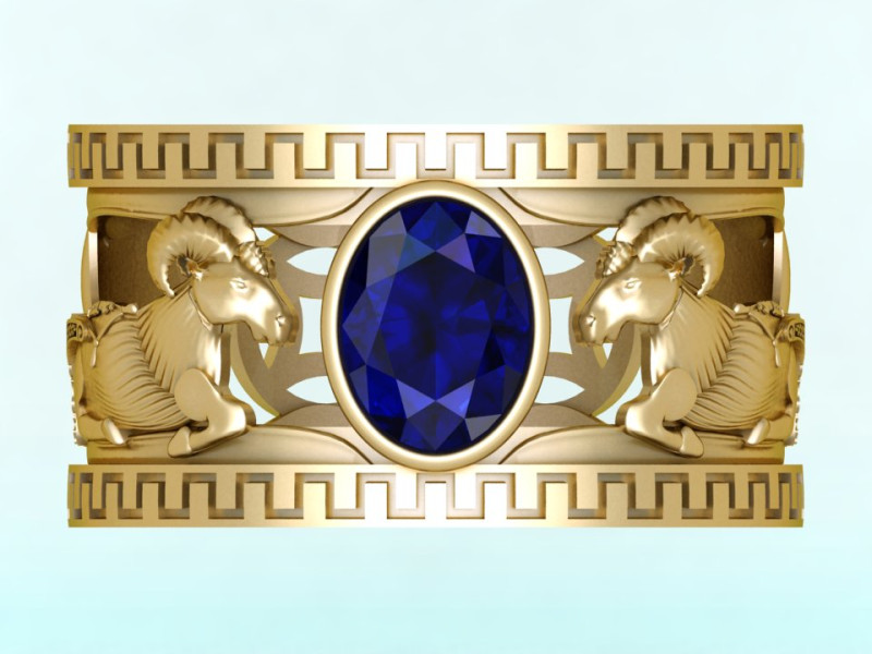 Anel de cabra - Anel de pedra oval - Anel masculino - N3887 Modelo de Impressão 3D .c4d .max .obj .3ds .fbx .stl .blend