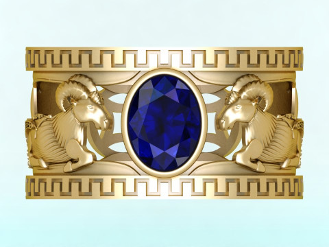 Goat ring - Oval stone ring - Mens ring - N3887 3D Print Model