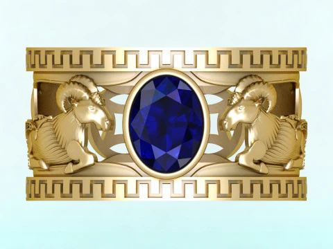 Anel de cabra - Anel de pedra oval - Anel masculino - N3887 Modelo de Impressão 3D