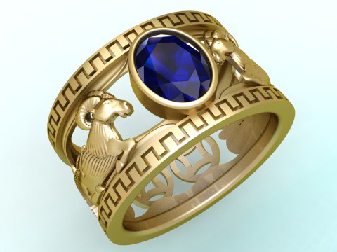 Anel de cabra - Anel de pedra oval - Anel masculino - N3887 Modelo de Impressão 3D