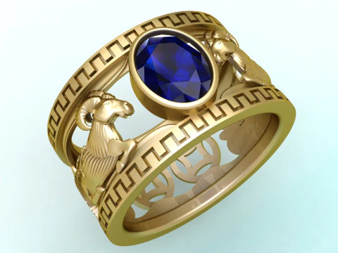 Goat ring - Oval stone ring - Mens ring - N3887 3D Print Model