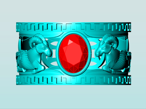 Anel de cabra - Anel de pedra oval - Anel masculino - N3887 Modelo de Impressão 3D