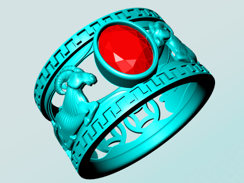 Anel de cabra - Anel de pedra oval - Anel masculino - N3887 Modelo de Impressão 3D