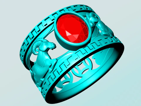 Goat ring - Oval stone ring - Mens ring - N3887 3D Print Model