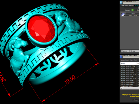 Anel de cabra - Anel de pedra oval - Anel masculino - N3887 Modelo de Impressão 3D