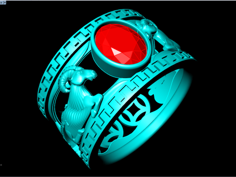 Anel de cabra - Anel de pedra oval - Anel masculino - N3887 Modelo de Impressão 3D