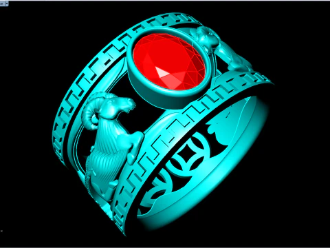 Goat ring - Oval stone ring - Mens ring - N3887 3D Print Model