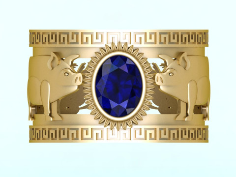 Anel de porco duplo - Anel de porco - Anel de pedra oval - Anel masculino - N710 Modelo de Impressão 3D